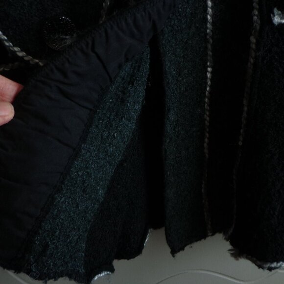 High Secret Boho Boucle Cardigan M Black/Charcoal Buttons Trim Faux Pockets - Picture 10 of 16